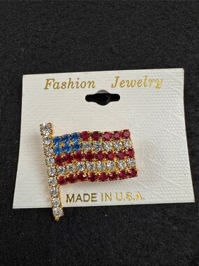 Unbranded Red White Blue Rhinestone Flag Brooch